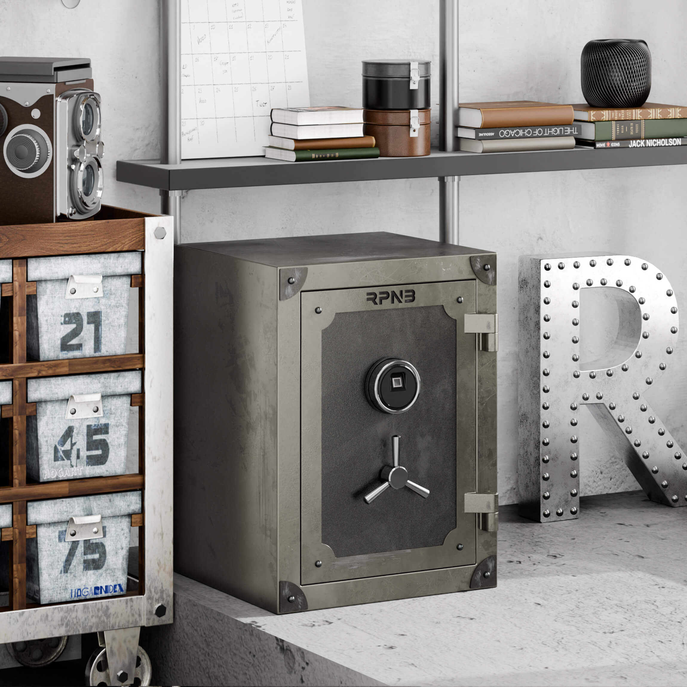 RPNB Large Home Biometric Retro Style Fingerprint Safe Box with Jewelry Drawer - RPFV60