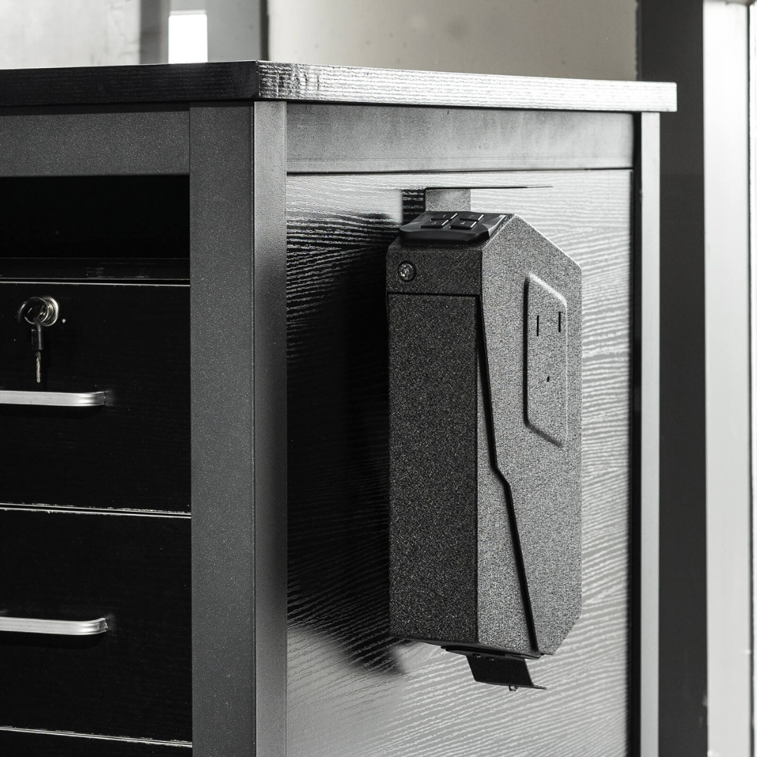 RPNB RP311E Electronic Keypad Handgun Safe with Quick Access Drop Down Lid (Desk Mounted Pistol Safe)