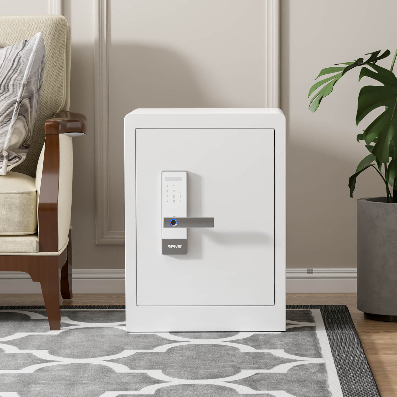 RPNB White Fingerprint Deluxe Nightstand Safe, 2.8 Cubic Feet, RPHS60W