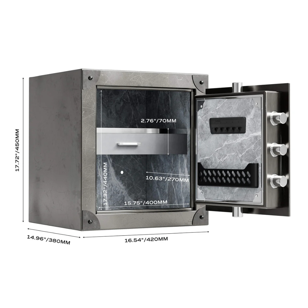 RPNB Large Home Fingerprint Retro Style Biometric Safe Box with Jewelry Drawer - RPFV45